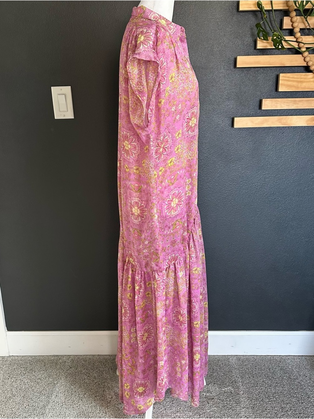 MISA Los Angeles Pink Floral Maxi Dress XS Oversized boho Sheer Lightweight - Picture 3 of 8